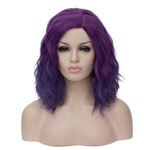 Dark Purple Short Curly Wavy Bob Wig